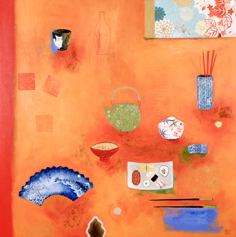 Chinoiserie Painting Mixed Media on Canvas