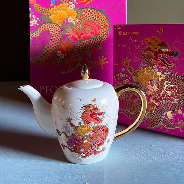 Fine Bone China Dragon Teapot by Chinese Zodiac Artist Chris Chun