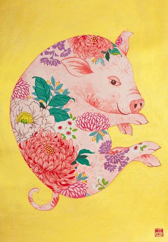 Chinese Zodiac Pig Painting by Artist Chris Chun