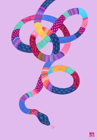 Chinese Zodiac Snake Painting by Artist Chris Chun