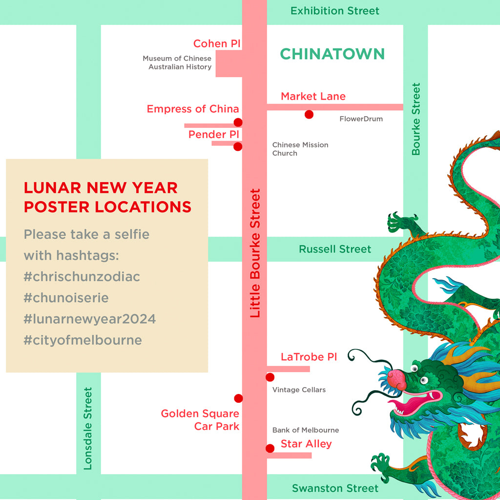 Map of Chris Chun's posters in Chinatown