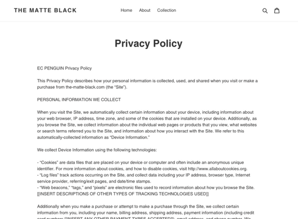 Shopify privacy policy publish
