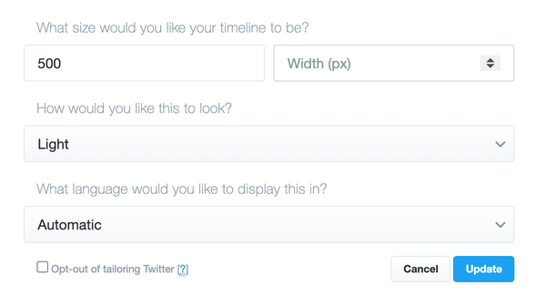 Shopify Twitter embed settings height width