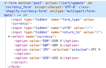 Shopify 通貨セレクター　要素　検証