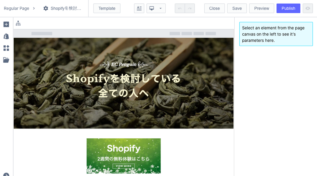 Shopify レギュラーページ　PageFly