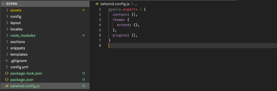 Shopify tailwind css config file