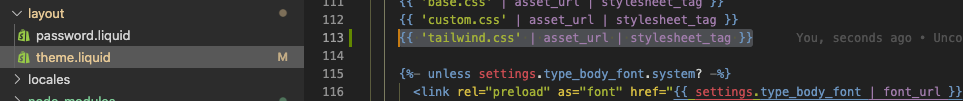 theme.liquid include tailwind css