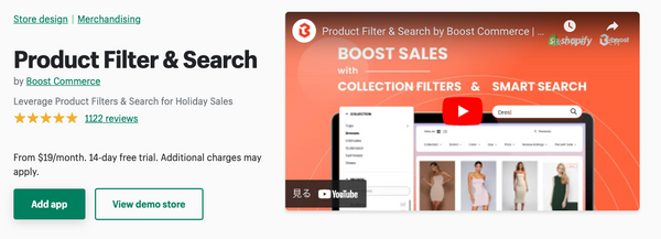 Shopify アプリ Product filter and search