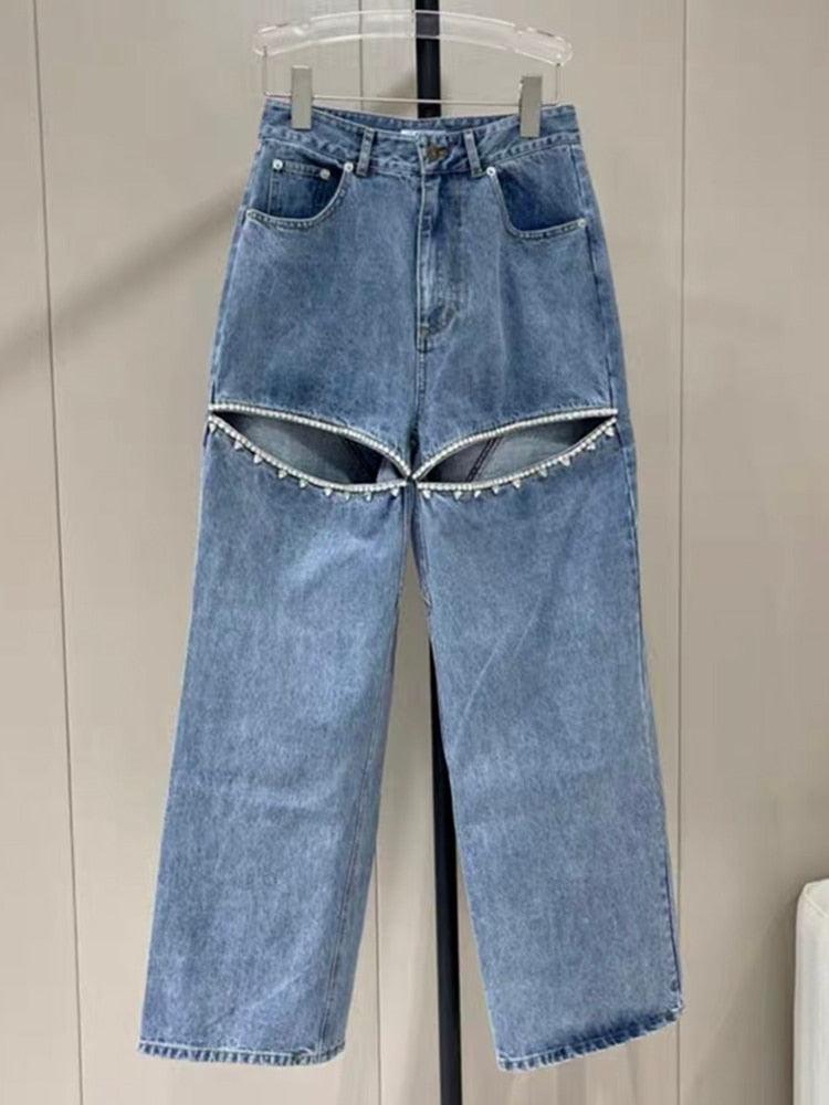 Crystal Slit Flare Jeans