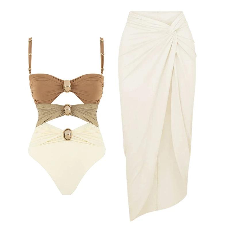 Haley Swimsuit With Cover Up - Latte