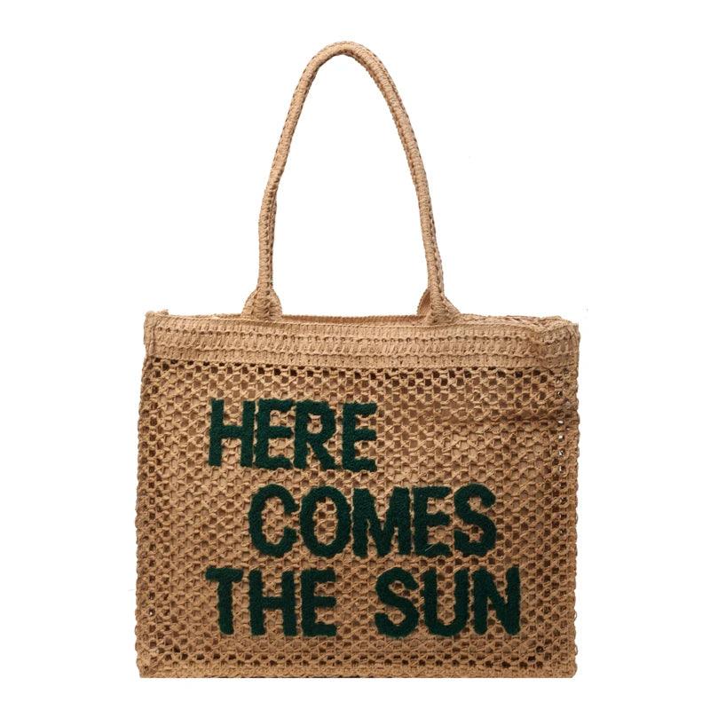 Here Comes The Sun Straw Tote Bag