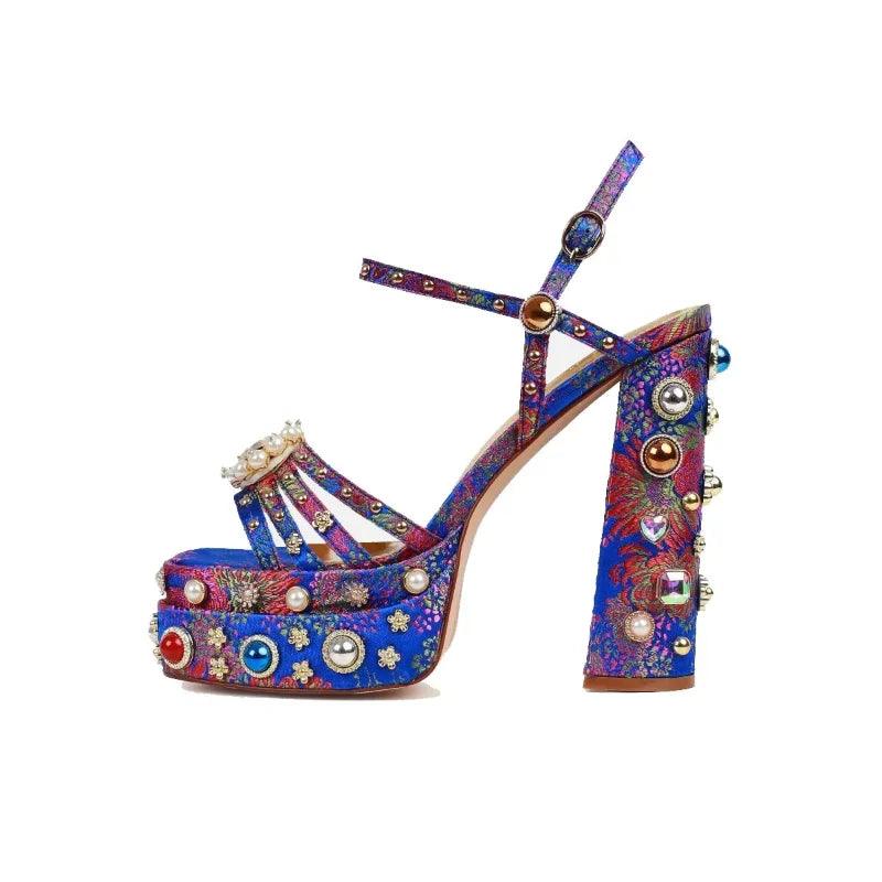 Queen Crystal Embroidery High Heels