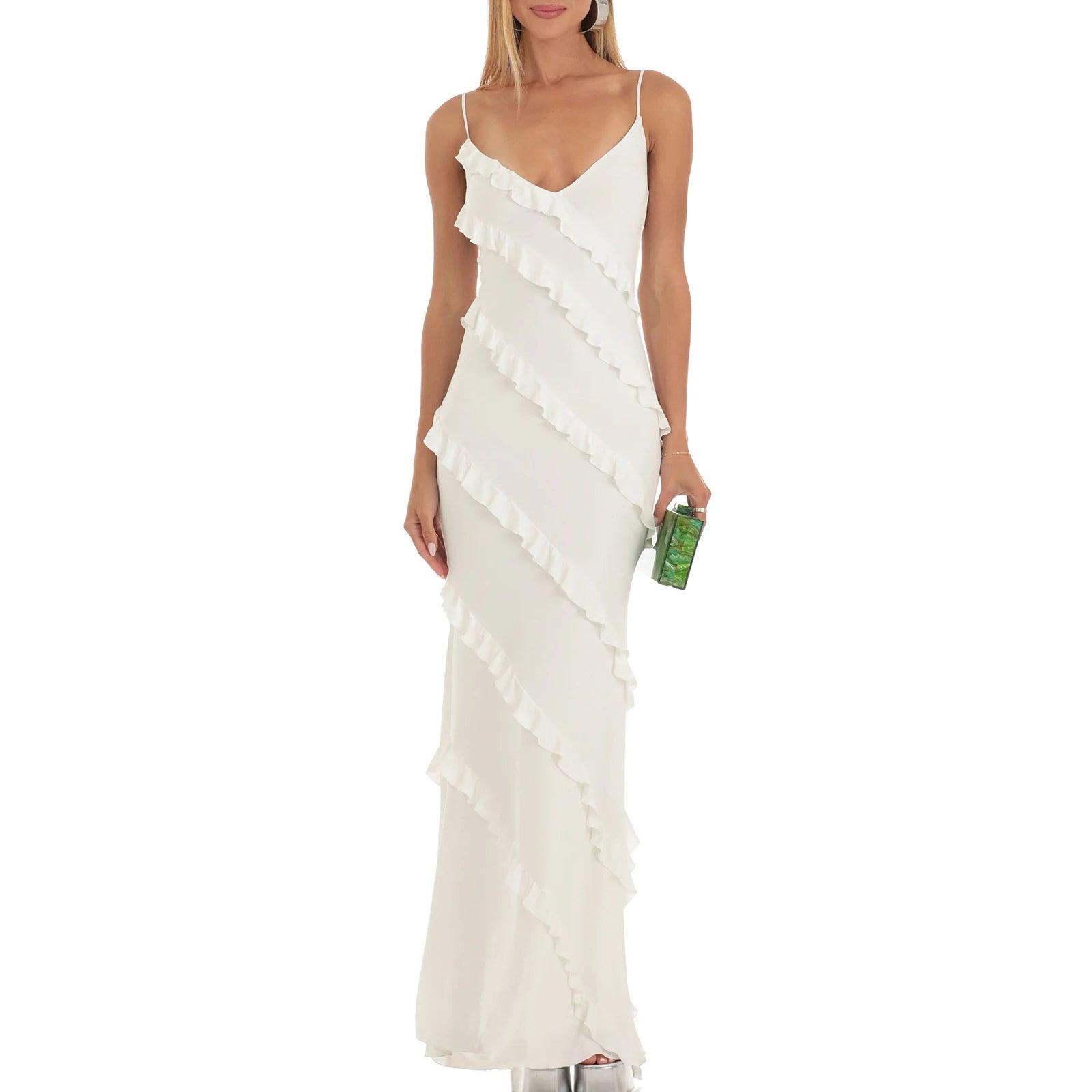 Robin Ruffles Backless Dress - White