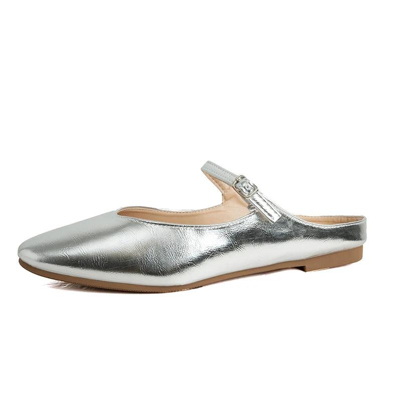 Soft Leather Silver Metallic Mules