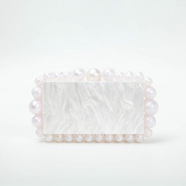 Beads Acrylic Clutch - Pearl