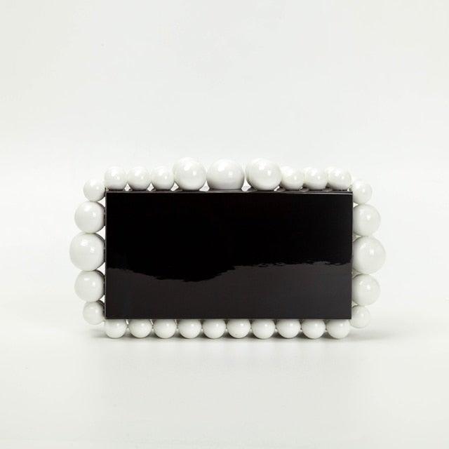 Beads Acrylic Clutch - White and Black