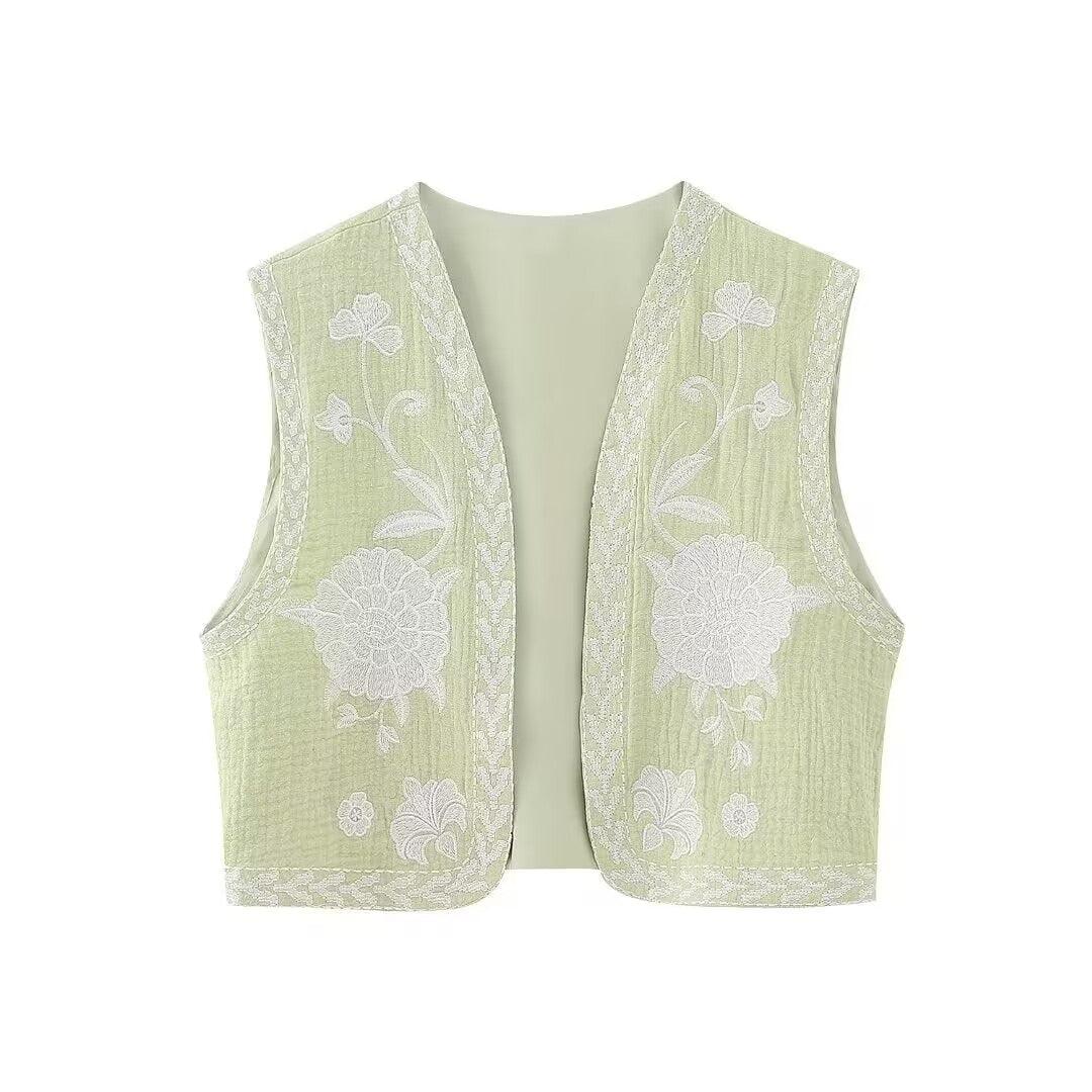 Camille Embroidered Vest - Green