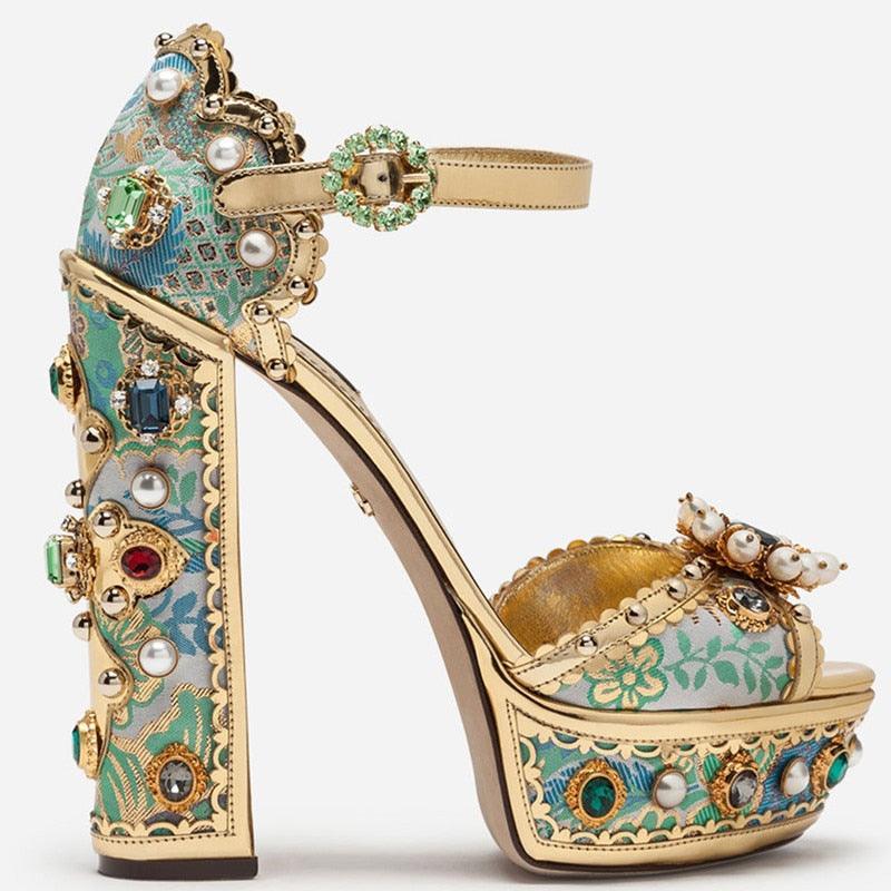 Crystal Embroidery High Heels