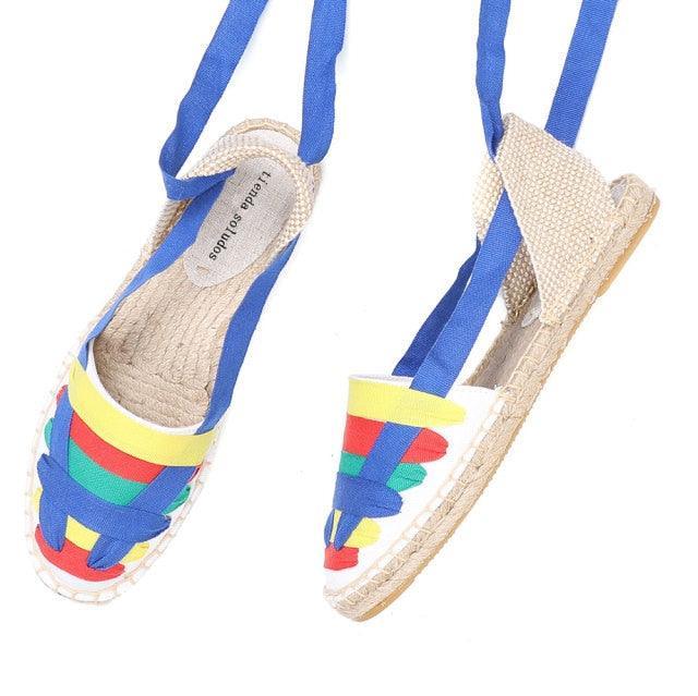 Lace-Up Espadrille Sandals - Blue