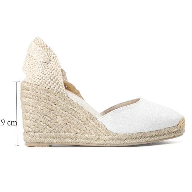 Lace-Up Espadrille Wedges - White