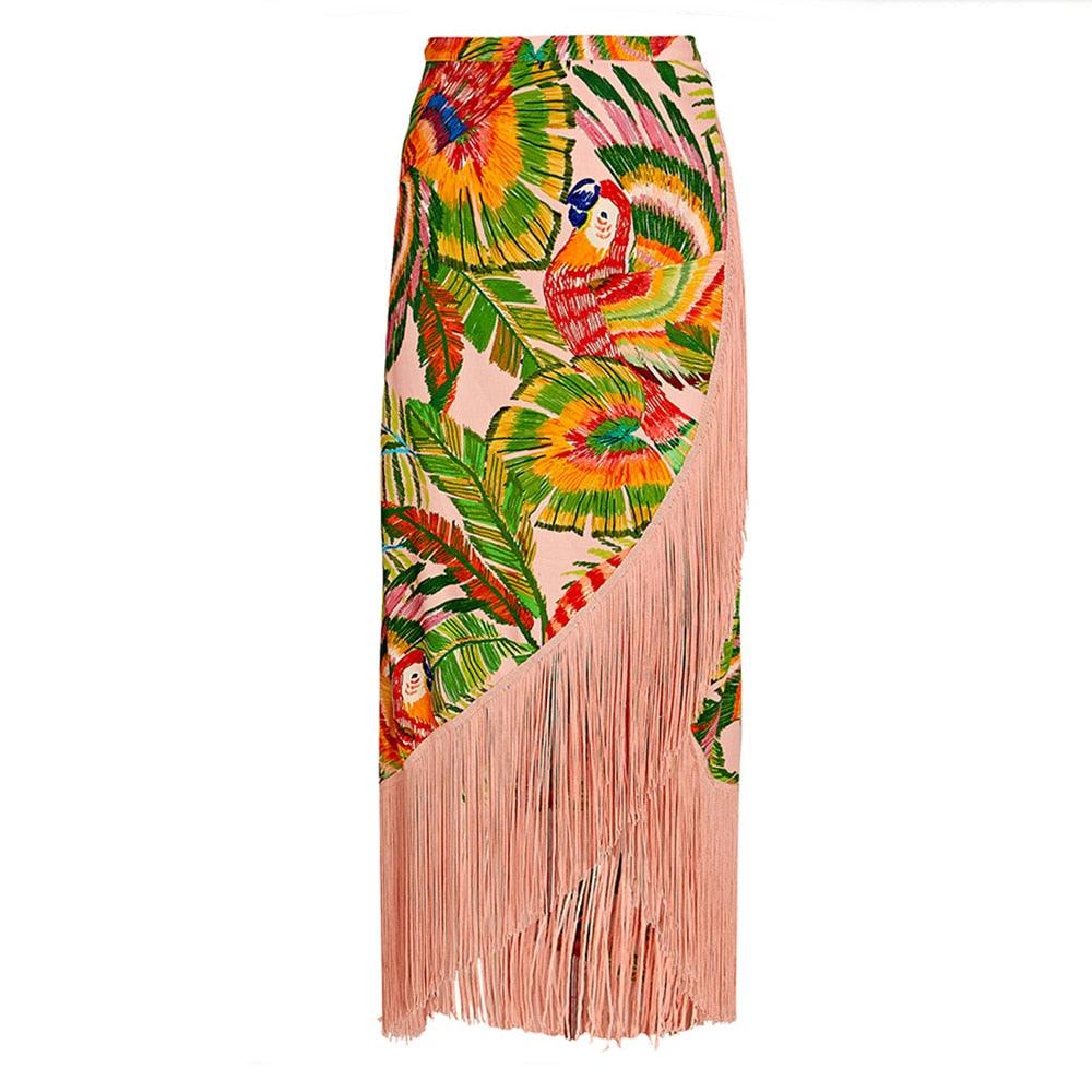 Macaw Leaves Fringe Wraparound Skirt