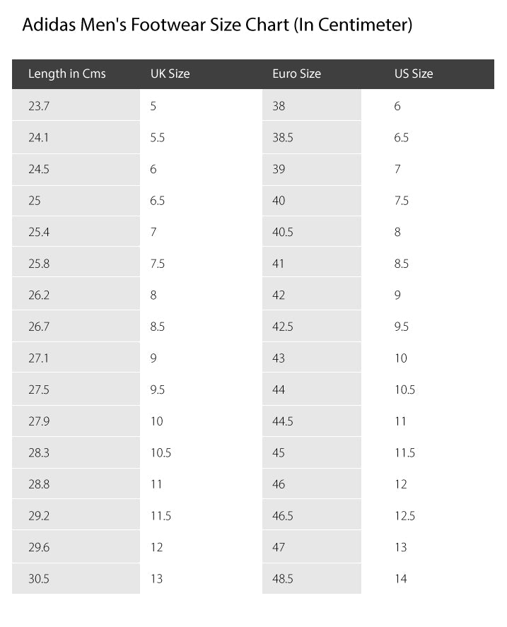 ADIDAS MEN'S FOOTWEAR SIZE CHART | MISBU - A Tata Enterprise