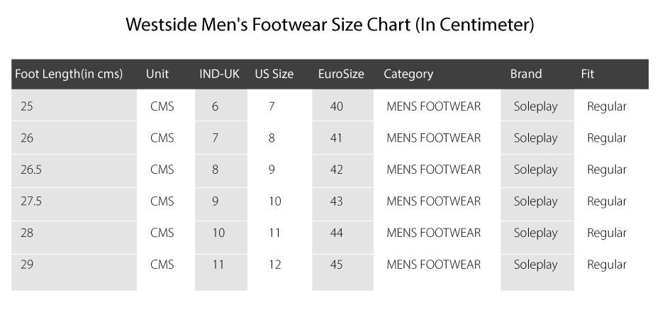 Footwear Men s Size Chart