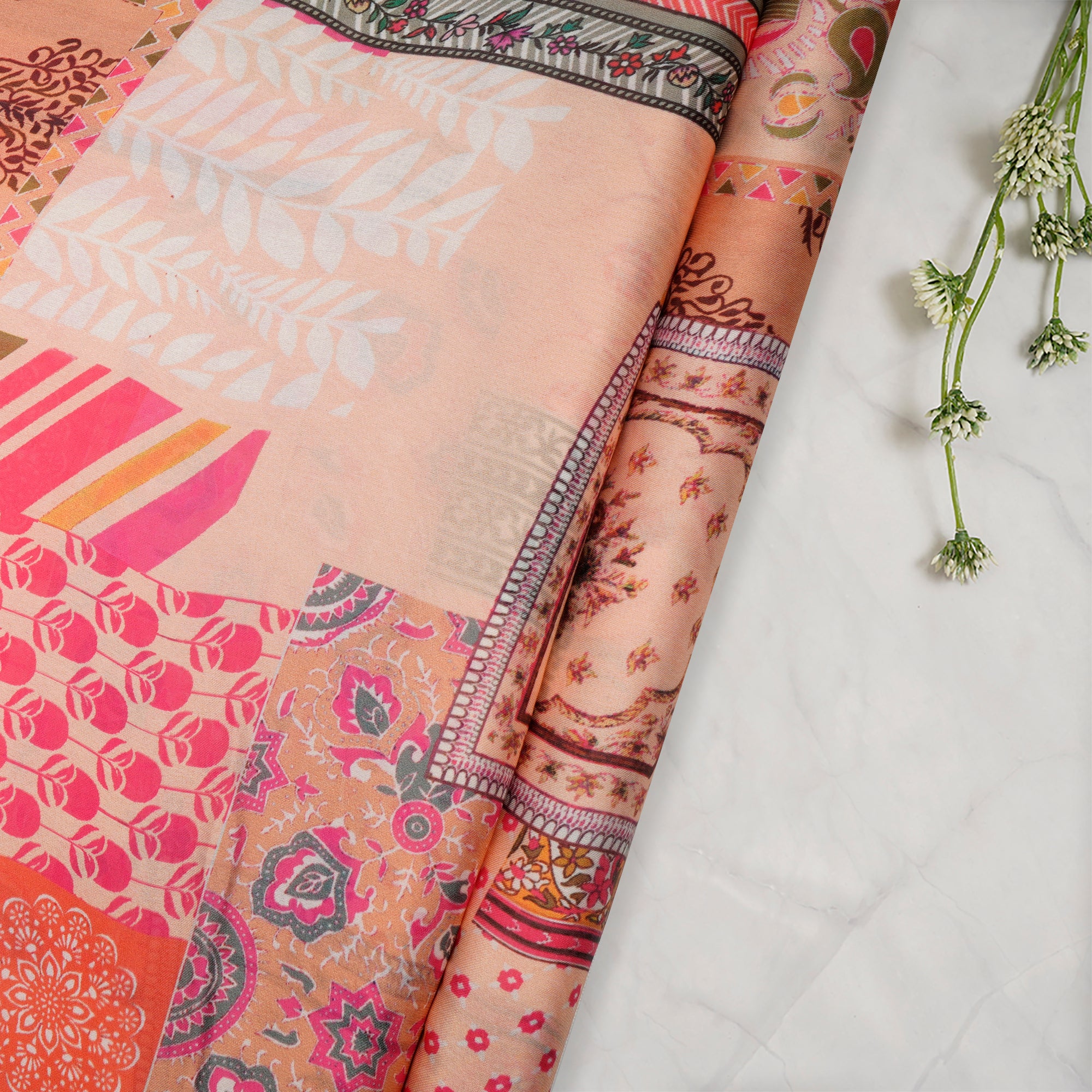 Pink & Lilac Floral Pattern Digital Printed Organza Fabric (Width 42 I –  Fabric Pandit