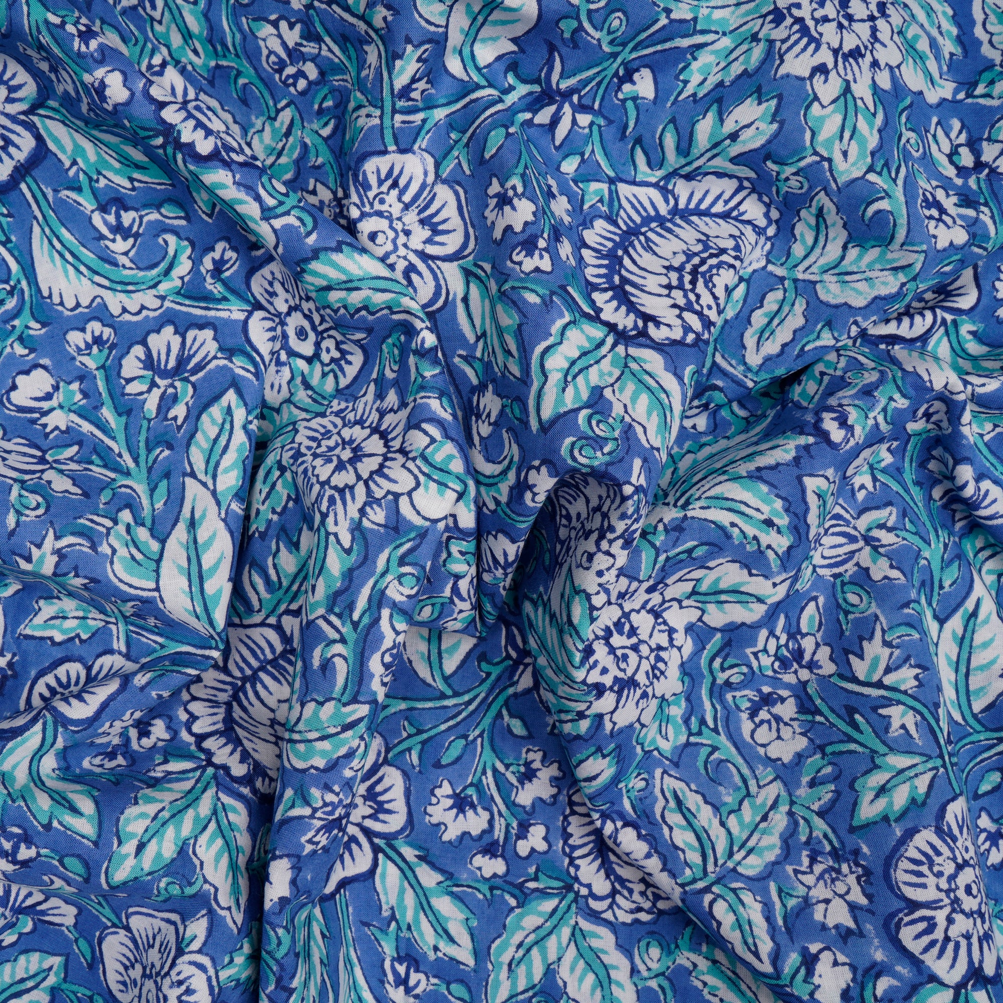 Ink Blue Jacobean Floral Toile Fabric | 100% Cotton Fabric 58”W