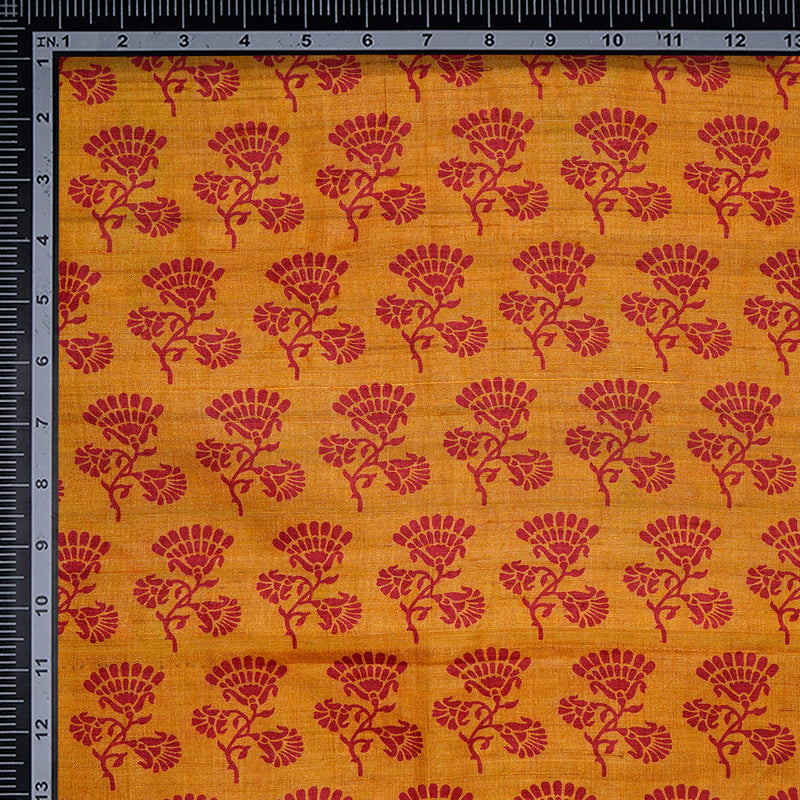 (Pre-Cut 3.25 Mtr) Mustard Color Digital Printed Tussar Chanderi Fabric