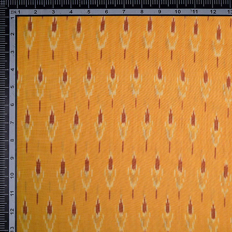 Yellow Color Washed Mercerized Woven Ikat Cotton Fabric