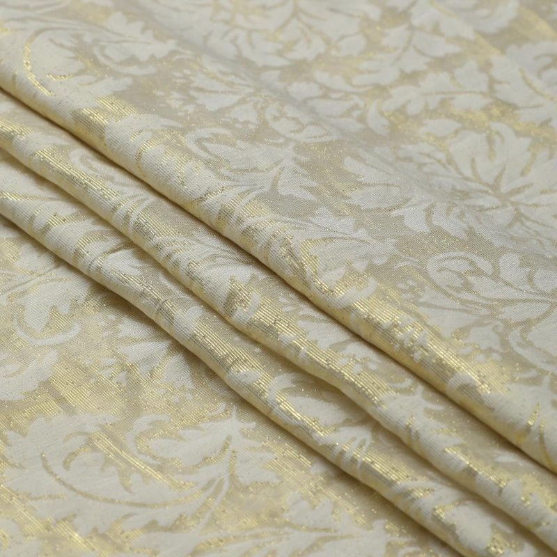 White-Golden Color Velvet Jacquard Fabric