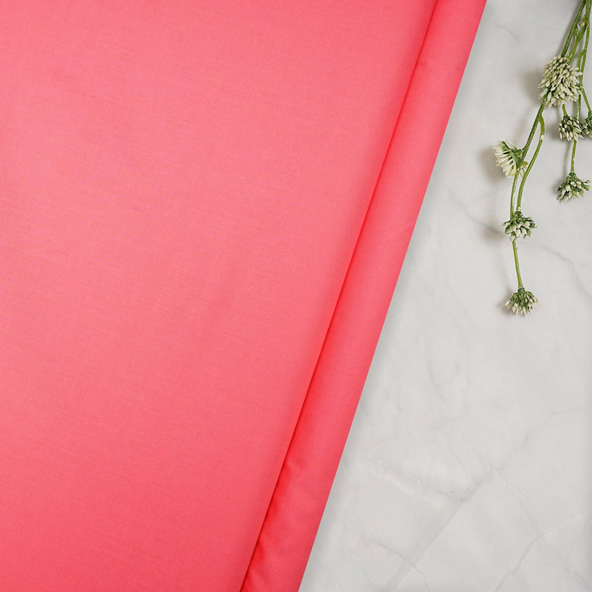 CUT PIECE) Carnation Pink Plain Modal Satin Fabric (Width 44