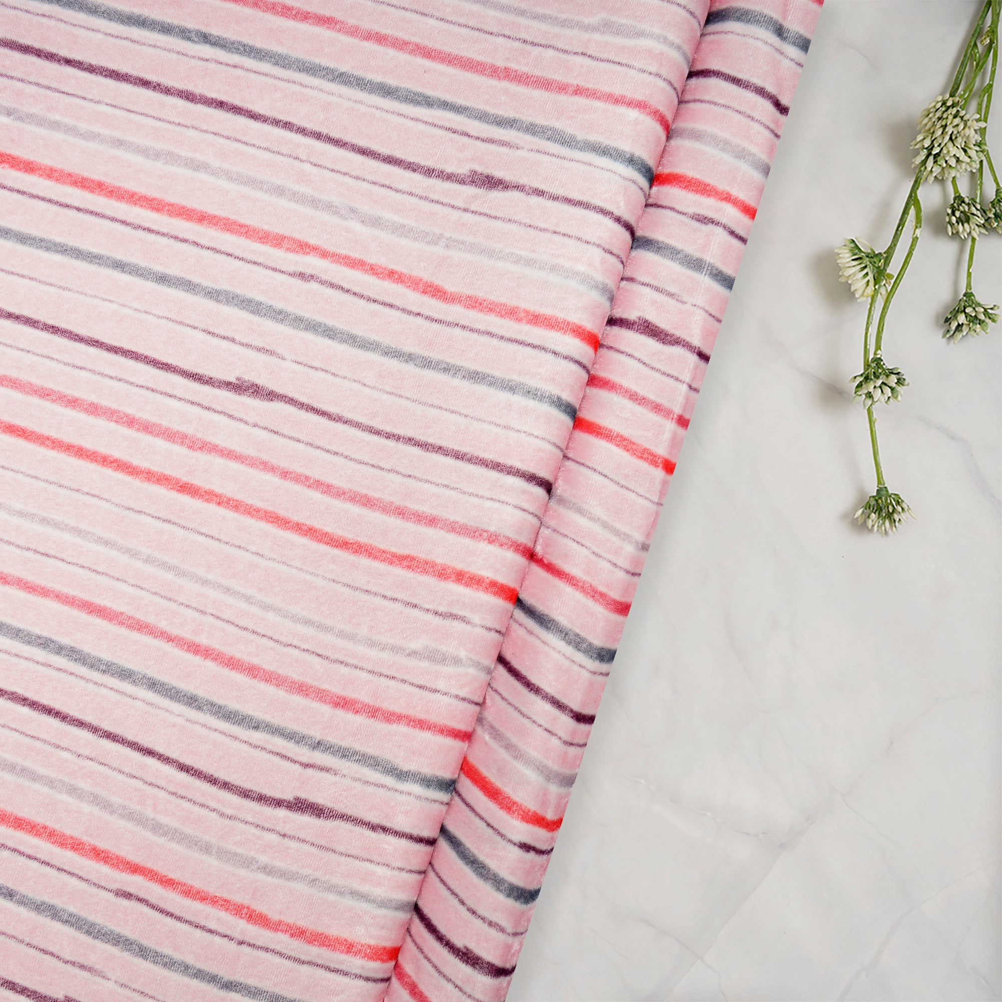 Pink Cotton Velvet Fabric, The Stripes Company