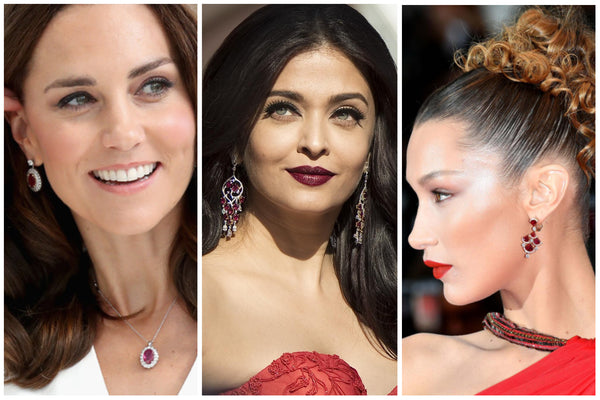 Bollywood celebs wearing jet gems ruby jewellery earrings