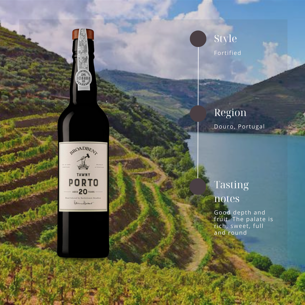 Broadbent Tawny Port (20 Year) in duoro, portugal background
