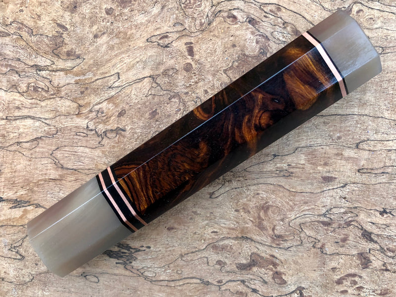 Custom Japanese Knife handle (wa handle)  for 240mm - Dark Ironwood burl and blonde