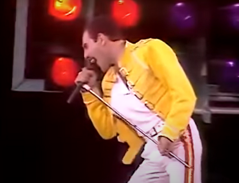 reddie Mercury performing live at Wembley, 1986. (UMG (on behalf of Hollywood Records); Warner Chappell, Sony Music) Yellow Jacket