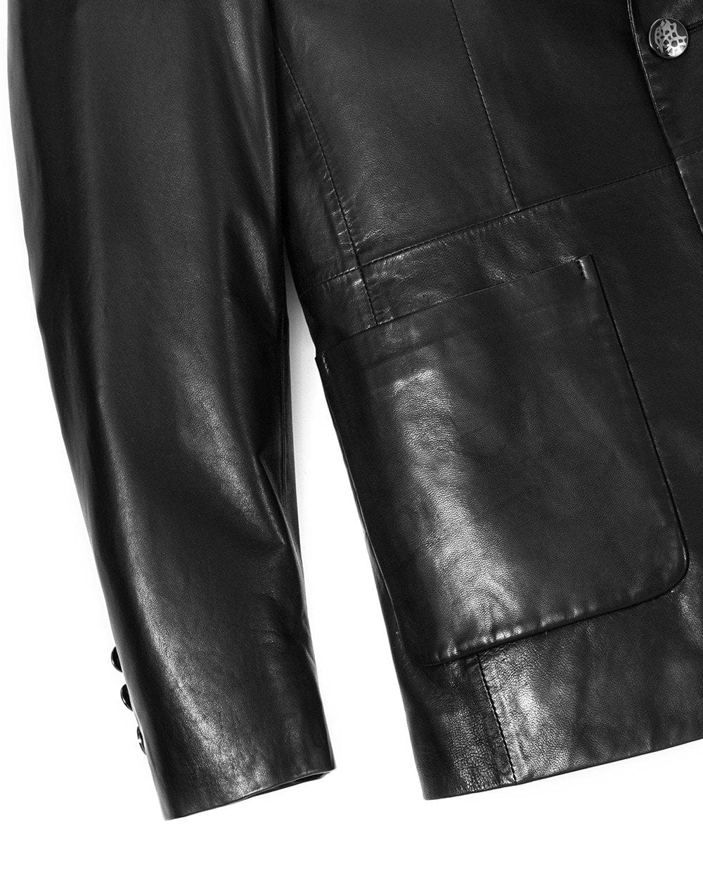 Black Buttoned Genuine Goatskin Leather Blazer Coat