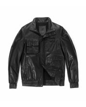 Load image into Gallery viewer, Black Quilted Genuine Leather Bomber Jacket
