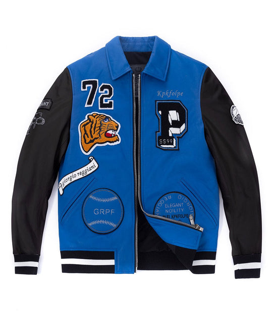 Palaleather Men's Patched Splicing Varsity Jacket