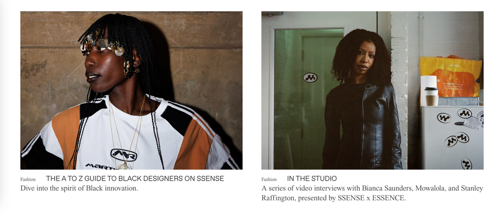 2 different blogs from the ssense blog page