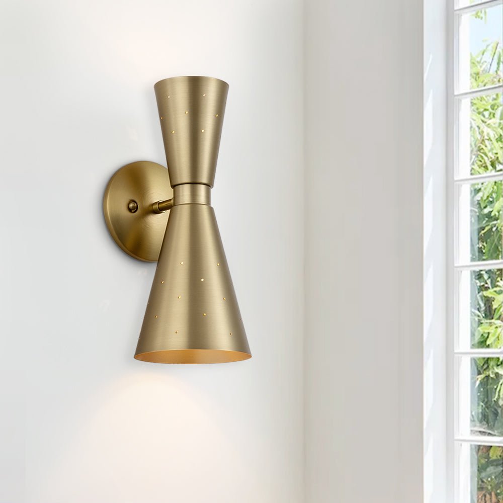 Double Cone Shade Sconce Light Solid Brass, Minimal, Mid-century,  Industrial, Period Lighting, Vintage 