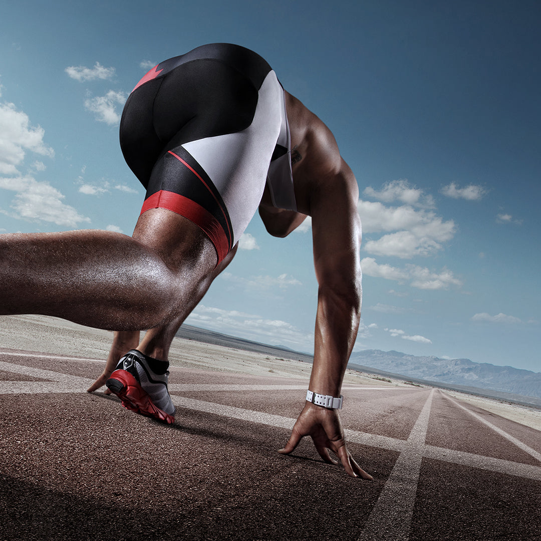 An image of a man preparing to run a race