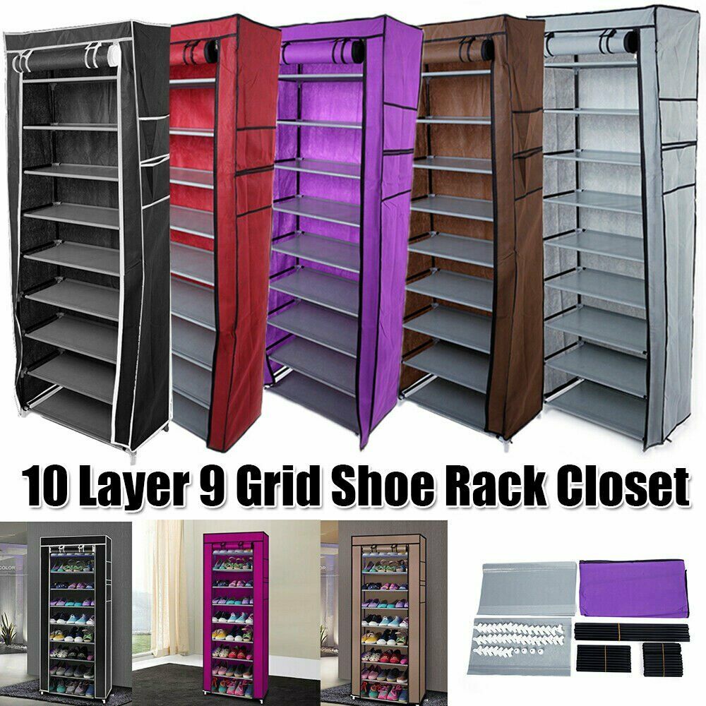 9 Tier 30 Pairs Shoe Rack Tower Cabinet with Cover Organizer Storage Shelf Hot