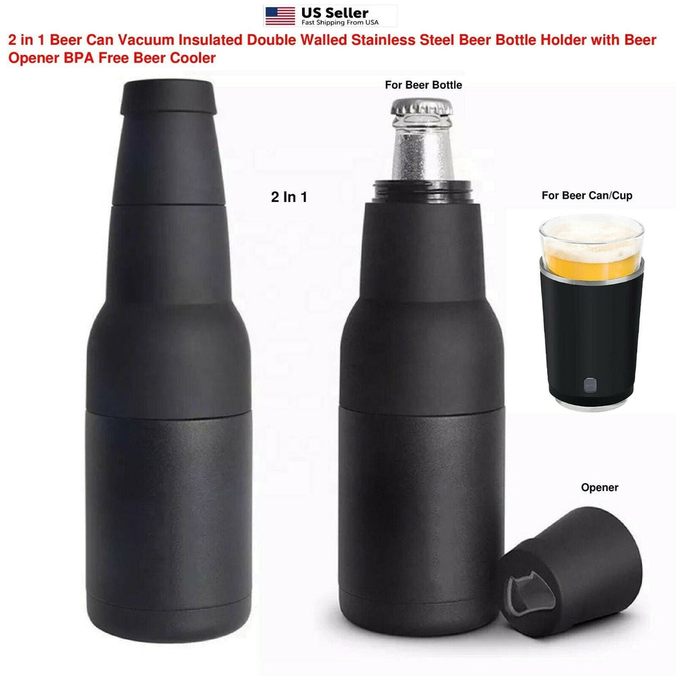 Stainless Steel Beer Bottle Can Koozie BPA Free Double Insulated Holder Opener