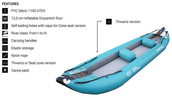 Canoë-Kayak Gonflable Aquadesign Azul 410 2 Places Thwarts Rivières Classe I - III