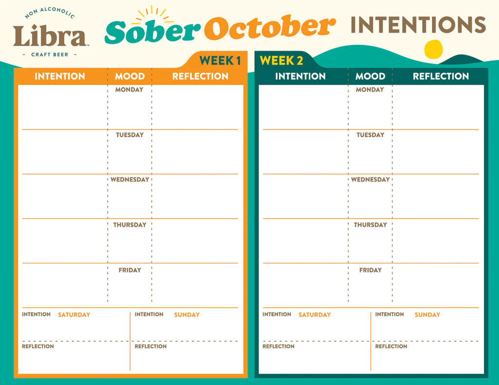 Sober October Intentions Calendar Week 1 & 2