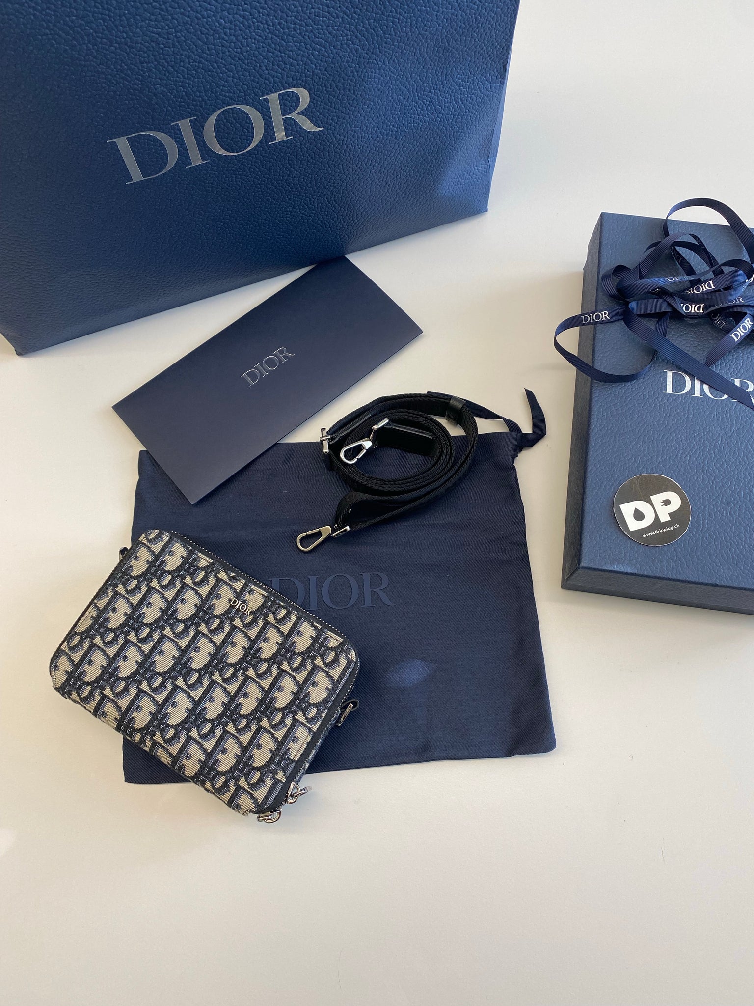 Pouch With Shoulder Strap Blue  Mens Dior Pouches  Rincondelamujer