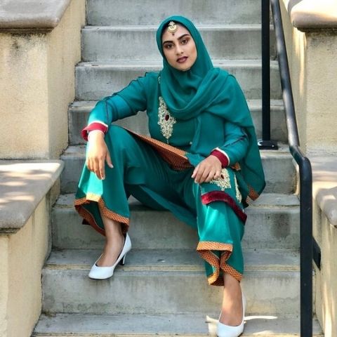Haleema Bharoocha wearing emerald green salwar kameez
